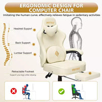Chaise gaming de massage Hoffree en cuir, chaise de bureau PC ergonomique avec haut-parleur Bluetooth et repose-pieds
