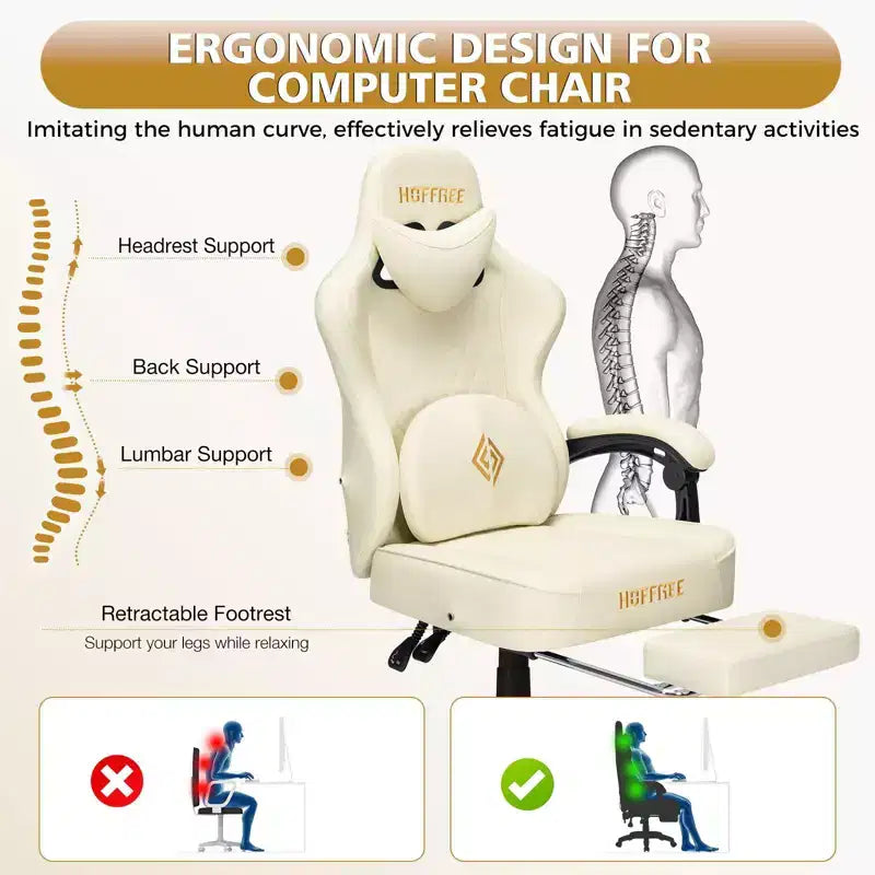 Chaise gaming de massage Hoffree en cuir, chaise de bureau PC ergonomique avec haut-parleur Bluetooth et repose-pieds