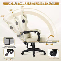 Chaise gaming de massage Hoffree en cuir, chaise de bureau PC ergonomique avec haut-parleur Bluetooth et repose-pieds