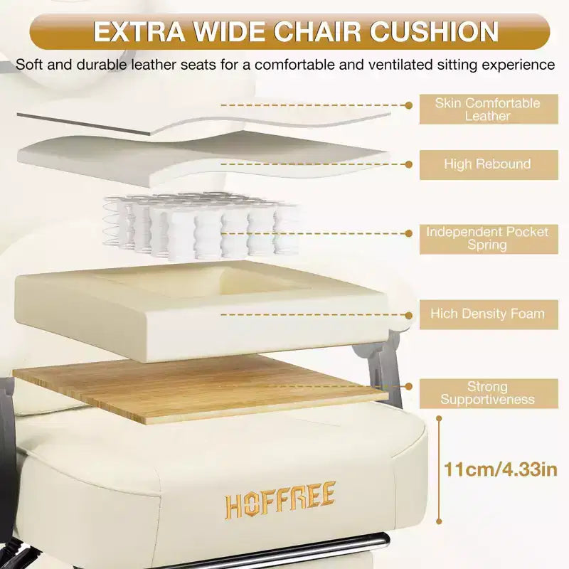 Chaise gaming de massage Hoffree en cuir, chaise de bureau PC ergonomique avec haut-parleur Bluetooth et repose-pieds