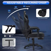 Chaise gaming de massage Hoffree en cuir, chaise de bureau PC ergonomique avec haut-parleur Bluetooth et repose-pieds