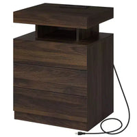 Hommpa Table de chevet LED moderne avec 3 tiroirs et station de recharge sans fil