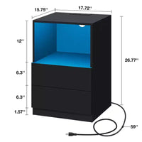 Table de chevet moderne Hommpa avec étagère ouverte, veilleuse LED et station de charge