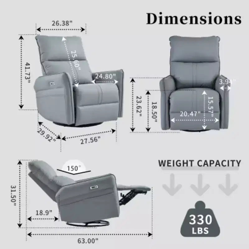 Fauteuil inclinable à bascule pivotant électrique pour adulte, fauteuil à bascule pivotant à 270 degrés, petit fauteuil inclinable électrique adapté aux petits espaces
