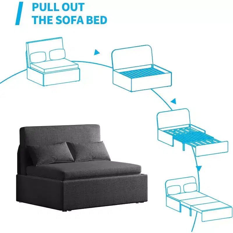 Canapé-lit Mjkone format simple, causeuse convertible 2 en 1 en lin avec coussins