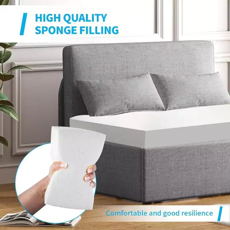 Canapé-lit Mjkone format simple, causeuse convertible 2 en 1 en lin avec coussins