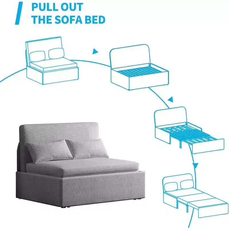 Canapé-lit Mjkone format simple, causeuse convertible 2 en 1 en lin avec coussins