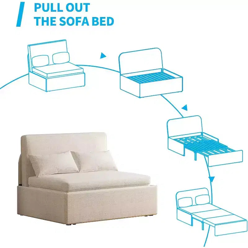 Canapé-lit Mjkone format simple, causeuse convertible 2 en 1 en lin avec coussins