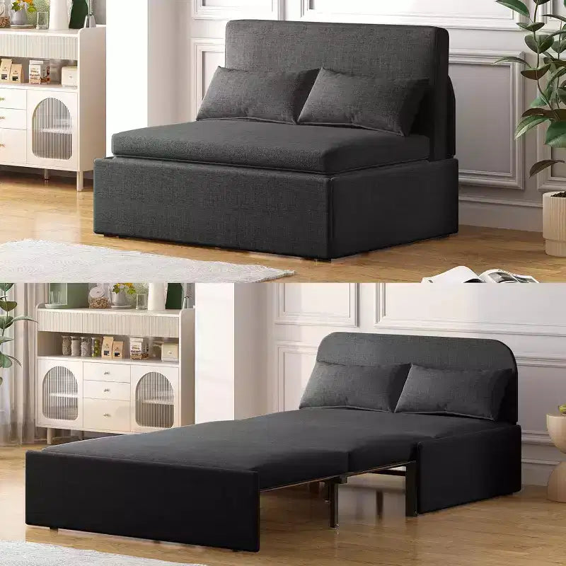 Canapé-lit Mjkone format simple, causeuse convertible 2 en 1 en lin avec coussins