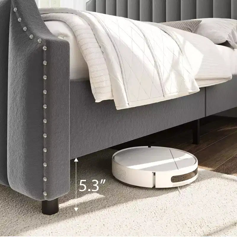 WhizMax - Cadre de lit taille Queen / King avec tête de lit haute 50,2 pouces, cadre de lit tapissé en velours Queen avec tête et pied de lit à capitonnage vertical