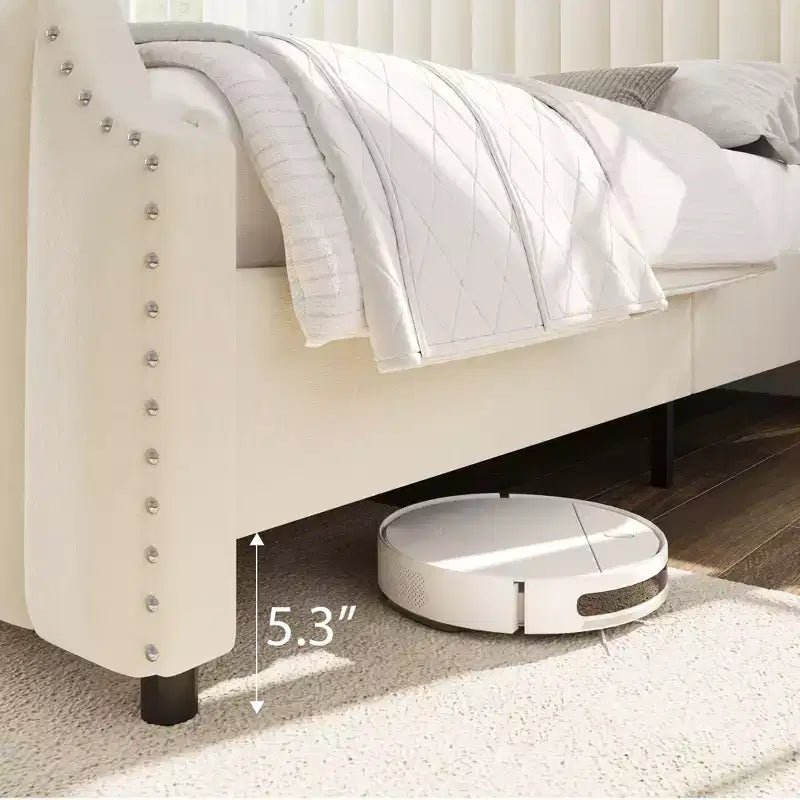 WhizMax - Cadre de lit taille Queen / King avec tête de lit haute 50,2 pouces, cadre de lit tapissé en velours Queen avec tête et pied de lit à capitonnage vertical