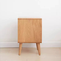 Table de chevet GDFStudio Nydia en bois de chêne massif et rotin avec deux tiroirs, hauteur 54 cm
