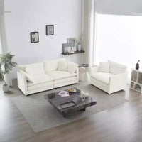 Stylish Chenille Living Room Set: 2-Seater and Chair
