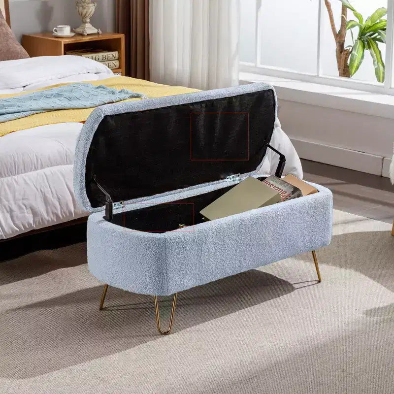 Zeus & Ruta Banc pouf de rangement moderne rembourré pour pied de lit, pieds dorés