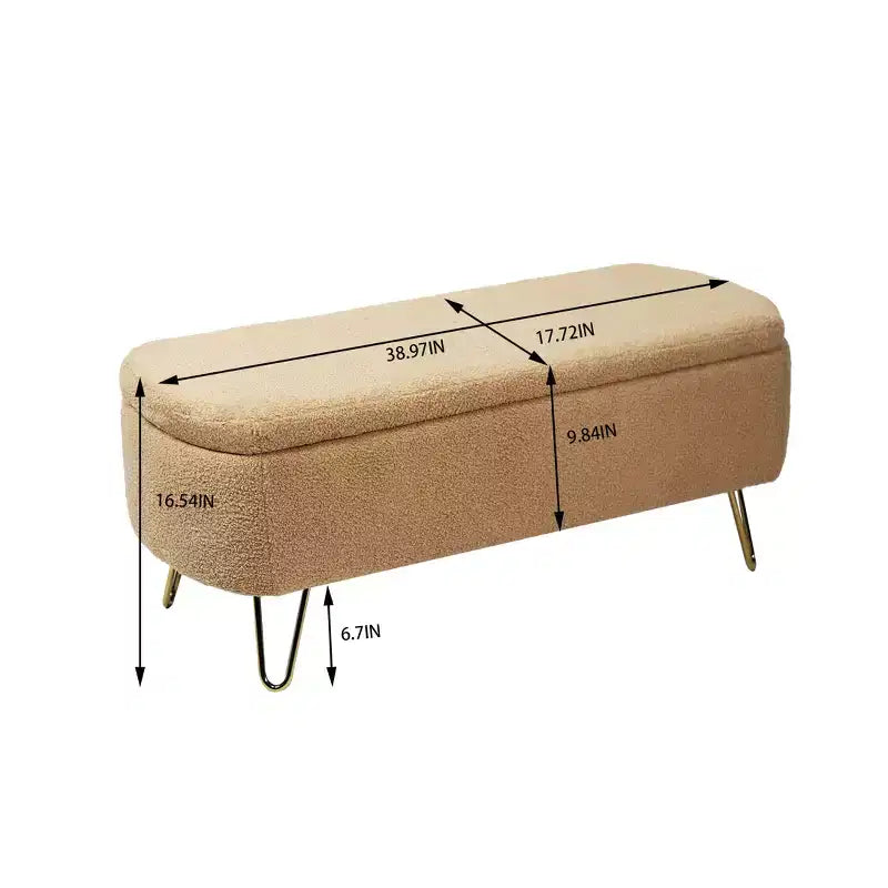 Zeus & Ruta Banc pouf de rangement moderne rembourré pour pied de lit, pieds dorés