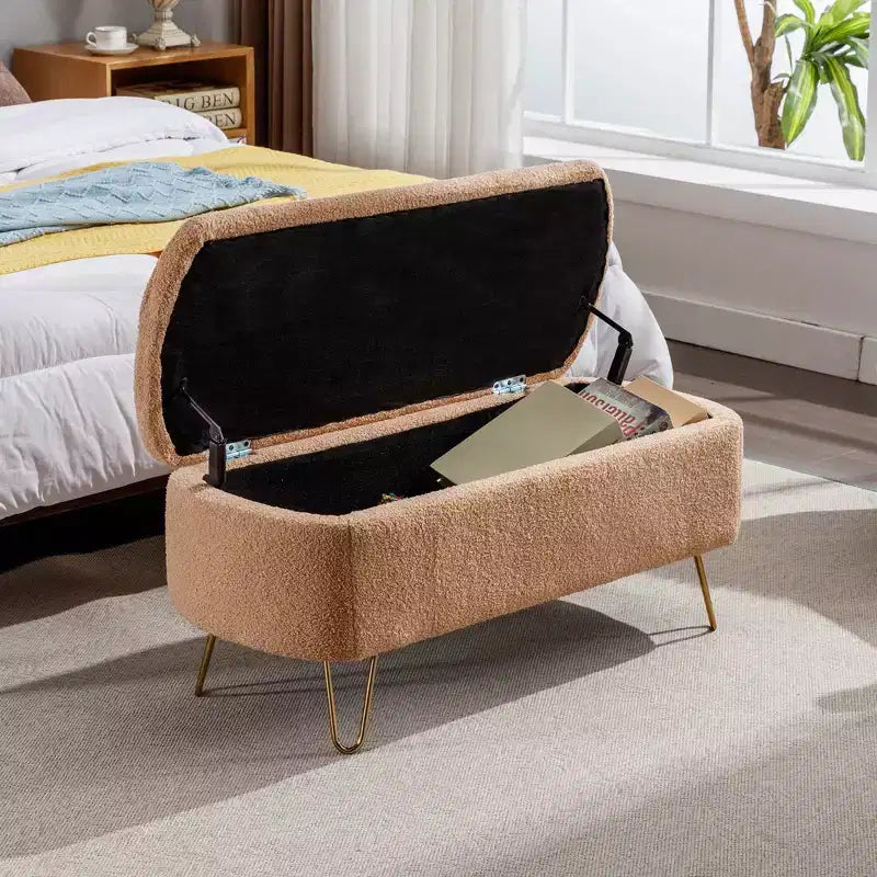 Zeus & Ruta Banc pouf de rangement moderne rembourré pour pied de lit, pieds dorés