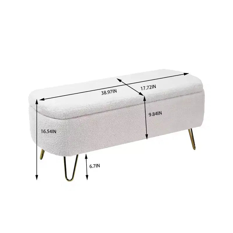 Zeus & Ruta Banc pouf de rangement moderne rembourré pour pied de lit, pieds dorés