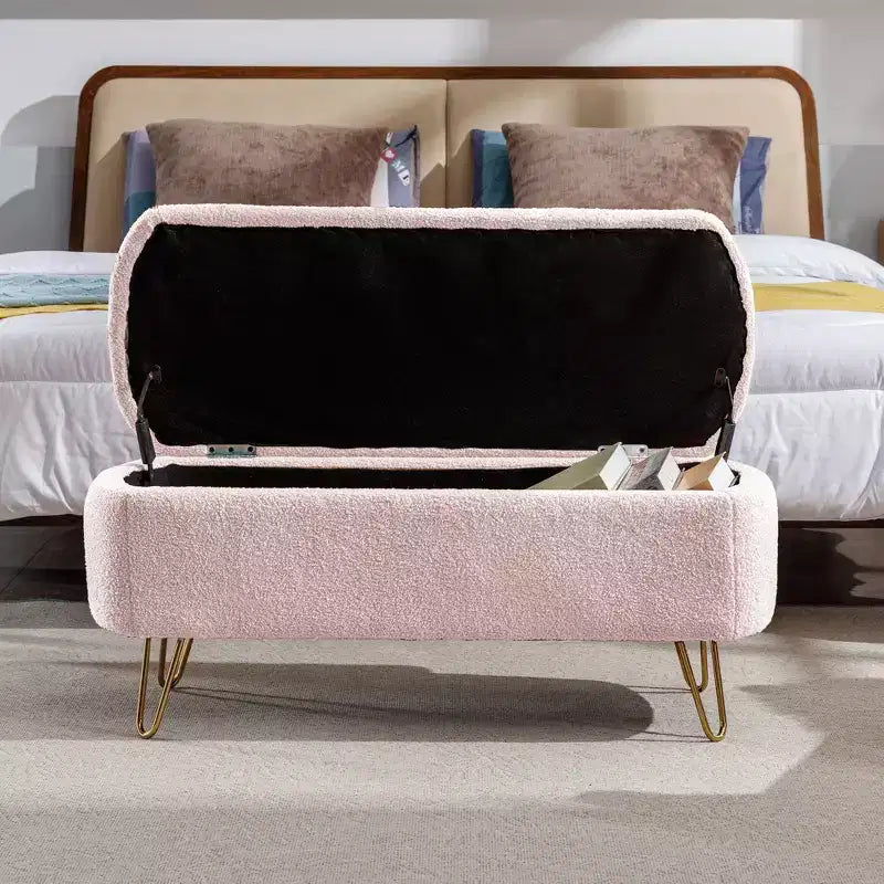 Zeus & Ruta Banc pouf de rangement moderne rembourré pour pied de lit, pieds dorés