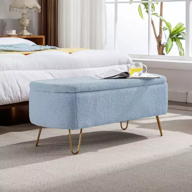 Zeus & Ruta Banc pouf de rangement moderne rembourré pour pied de lit, pieds dorés