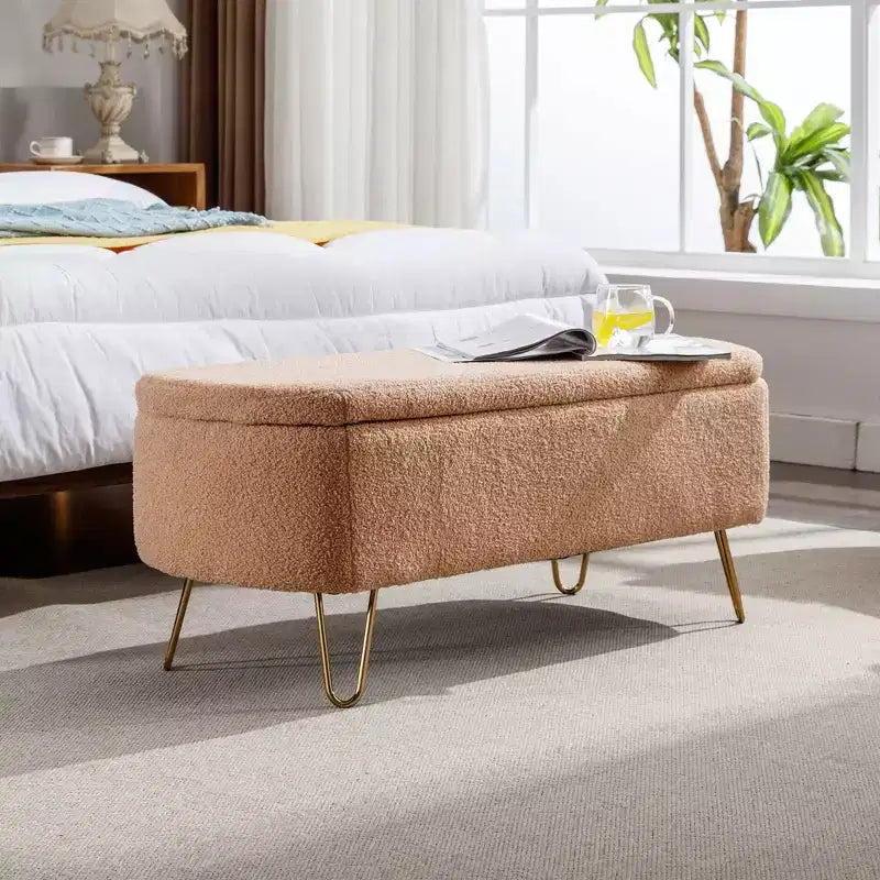 Zeus & Ruta Banc pouf de rangement moderne rembourré pour pied de lit, pieds dorés