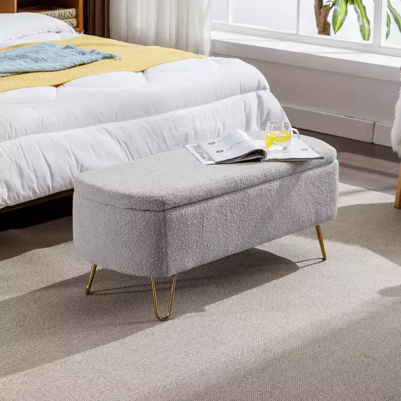 Zeus & Ruta Banc pouf de rangement moderne rembourré pour pied de lit, pieds dorés