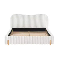 Christopher Knight Home Merrill - Lit plateforme tapissé en tissu bouclé avec tête de lit ondulée et surpiqûres verticales, blanc