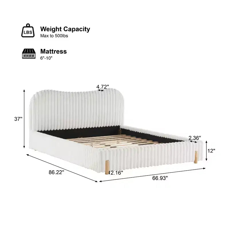 Christopher Knight Home Merrill - Lit plateforme tapissé en tissu bouclé avec tête de lit ondulée et surpiqûres verticales, blanc
