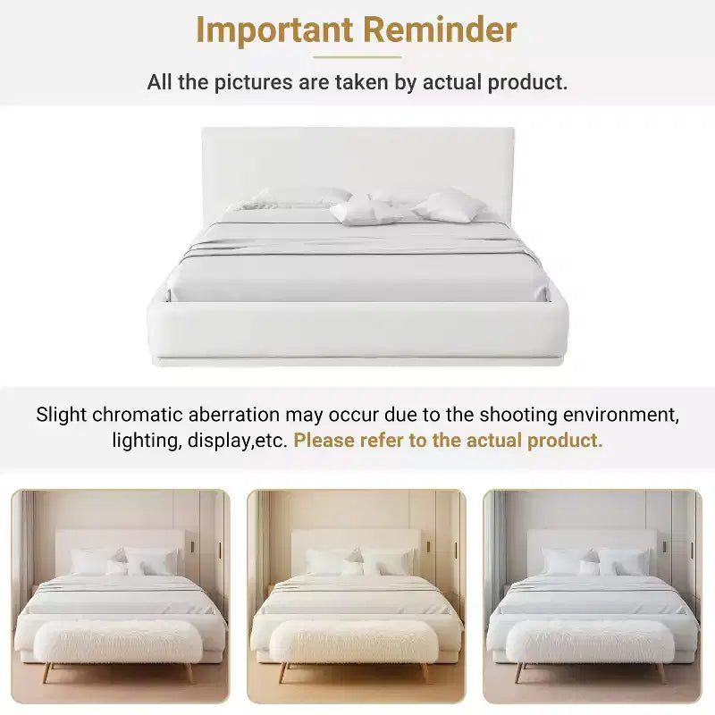 Christopher Knight Home Merrill - Lit plateforme tapissé en tissu bouclé avec tête de lit ondulée et surpiqûres verticales, blanc
