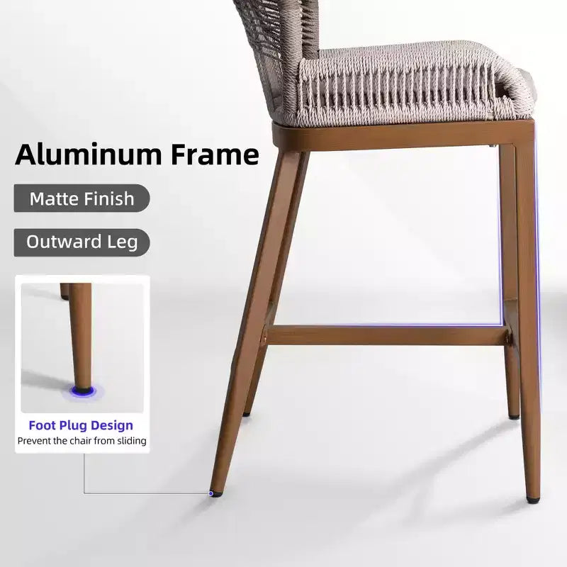 PURPLE LEAF Tabourets de Bar Lot de 2 Chaises Hautes de Bar en Métal avec Dossier Aluminium Moderne Confortables en Rotin Tressé Bohème pour Jardin Piscine Terrasse Extérieur