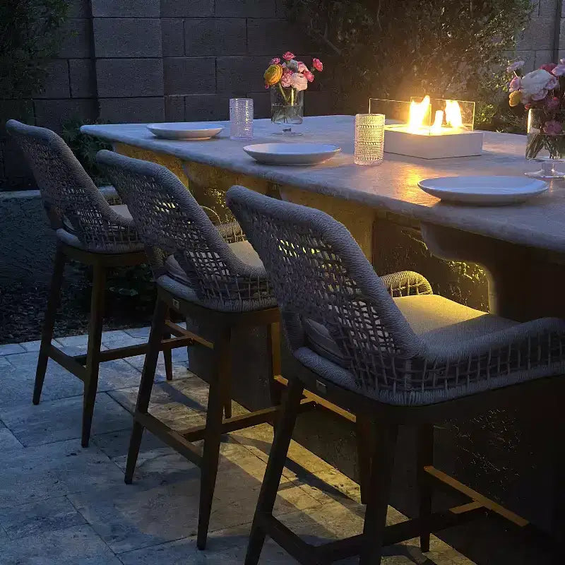 PURPLE LEAF Tabourets de Bar Lot de 2 Chaises Hautes de Bar en Métal avec Dossier Aluminium Moderne Confortables en Rotin Tressé Bohème pour Jardin Piscine Terrasse Extérieur
