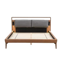 Cadre de lit plateforme en bois taille Full / Queen / King avec tête de lit tapissée en PU et 2 veilleuses, marron + gris - Christopher Knight Home