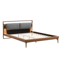 Cadre de lit plateforme en bois taille Full / Queen / King avec tête de lit tapissée en PU et 2 veilleuses, marron + gris - Christopher Knight Home