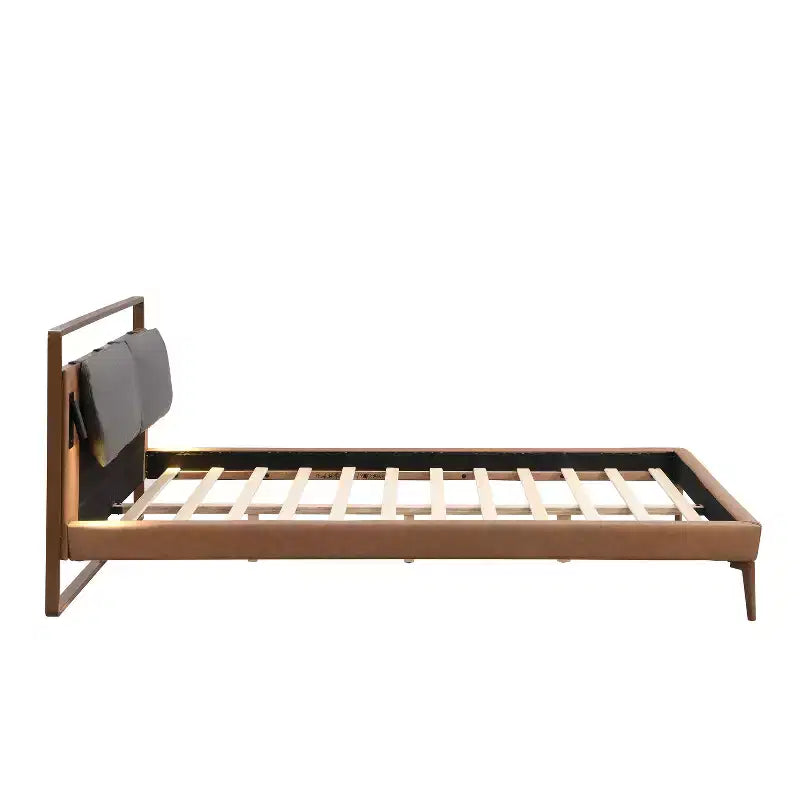 Cadre de lit plateforme en bois taille Full / Queen / King avec tête de lit tapissée en PU et 2 veilleuses, marron + gris - Christopher Knight Home