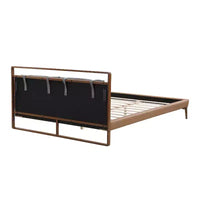 Cadre de lit plateforme en bois taille Full / Queen / King avec tête de lit tapissée en PU et 2 veilleuses, marron + gris - Christopher Knight Home