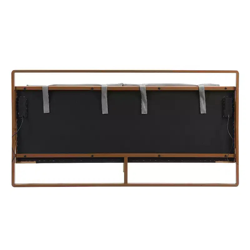 Cadre de lit plateforme en bois taille Full / Queen / King avec tête de lit tapissée en PU et 2 veilleuses, marron + gris - Christopher Knight Home
