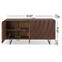 Christopher Knight Home Cheryiie Buffet moderne en bois et métal de 152 cm avec quatre portes ondulées goutte d'eau