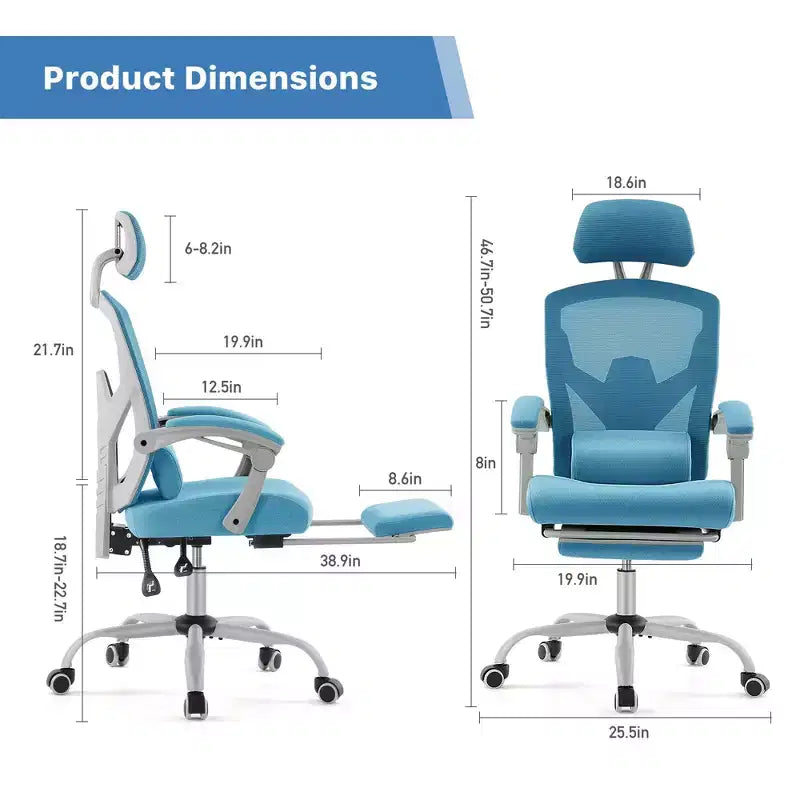 Chaise gaming ergonomique en maille JIONJOY avec repose-pieds - inclinaison 90-135, soutien lombaire et appui-tête réglables