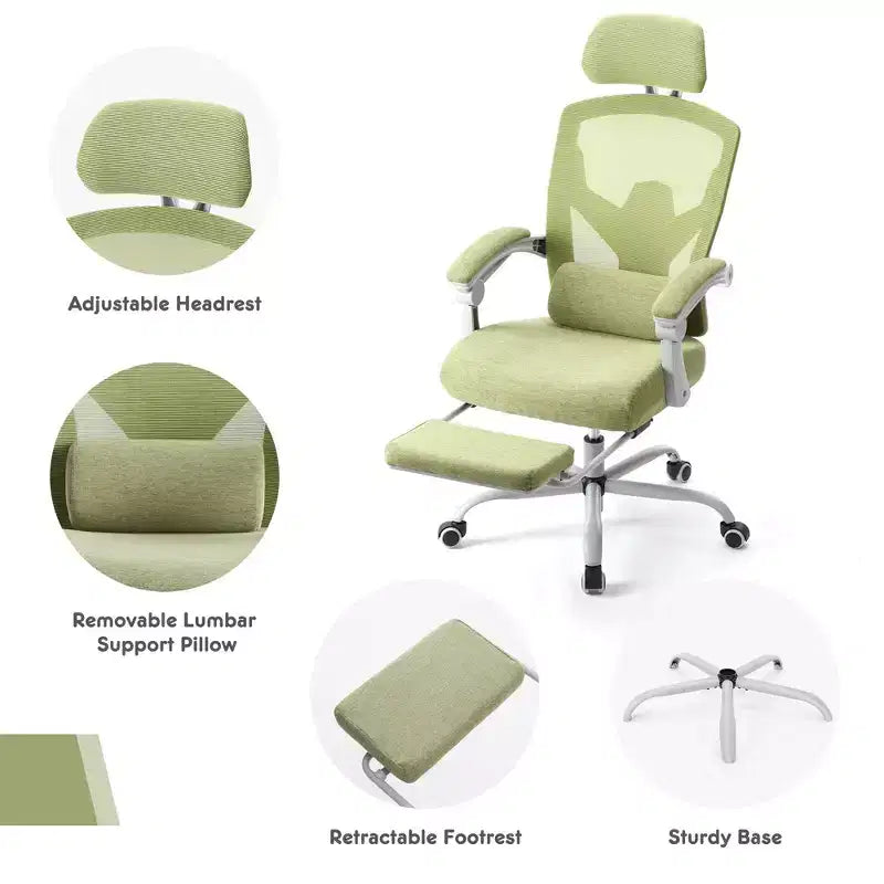 Chaise gaming ergonomique en maille JIONJOY avec repose-pieds - inclinaison 90-135, soutien lombaire et appui-tête réglables