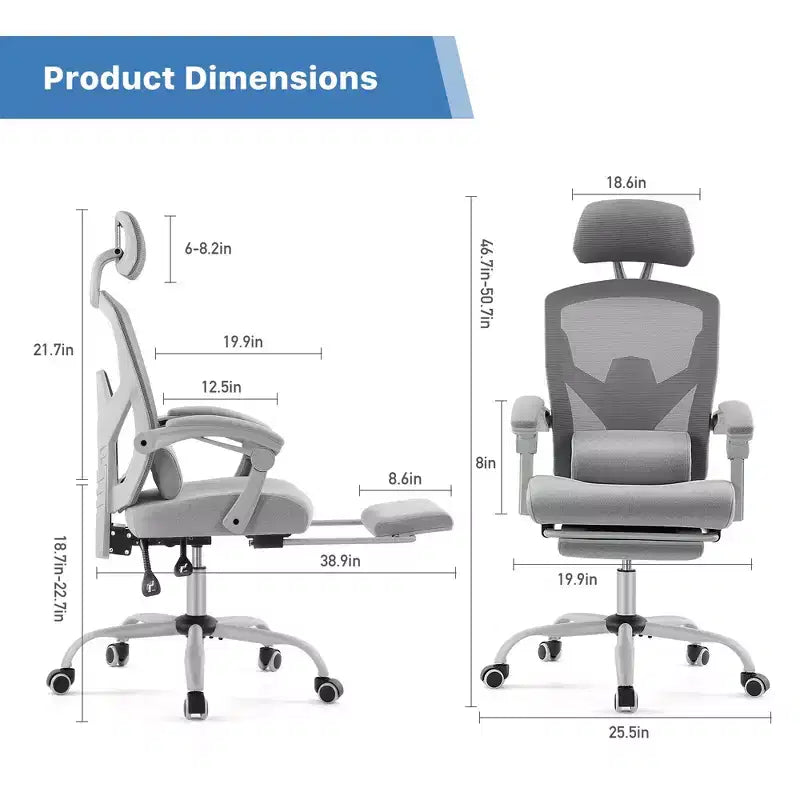 Chaise gaming ergonomique en maille JIONJOY avec repose-pieds - inclinaison 90-135, soutien lombaire et appui-tête réglables