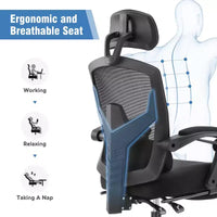 Chaise gaming ergonomique en maille JIONJOY avec repose-pieds - inclinaison 90-135, soutien lombaire et appui-tête réglables