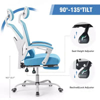 Chaise gaming ergonomique en maille JIONJOY avec repose-pieds - inclinaison 90-135, soutien lombaire et appui-tête réglables