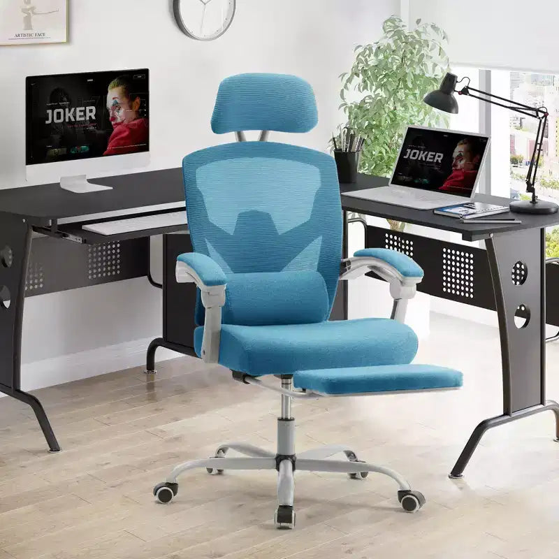 Chaise gaming ergonomique en maille JIONJOY avec repose-pieds - inclinaison 90-135, soutien lombaire et appui-tête réglables