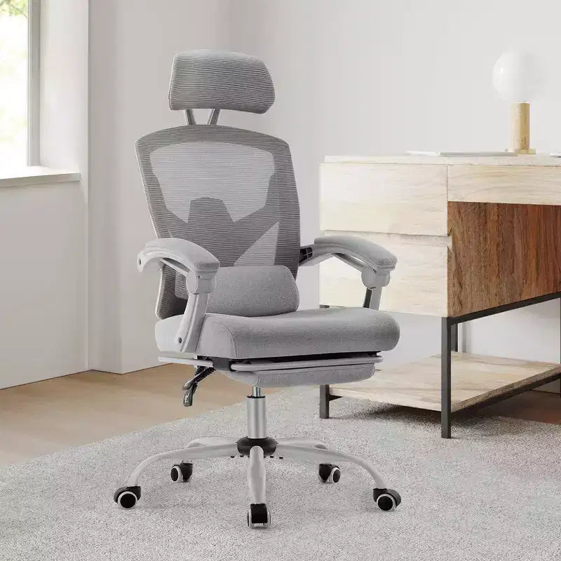Chaise gaming ergonomique en maille JIONJOY avec repose-pieds - inclinaison 90-135, soutien lombaire et appui-tête réglables