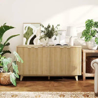 Bahut Homcom à portes cannelées avec rangement, buffet de rangement moderne de 140 cm avec 4 portes, 2 étagères réglables et 5 pieds en bois