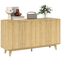 Bahut Homcom à portes cannelées avec rangement, buffet de rangement moderne de 140 cm avec 4 portes, 2 étagères réglables et 5 pieds en bois