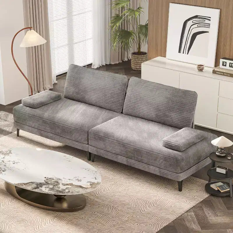 Canapé sectionnel ATJafurn 116 pouces surdimensionné gris en velours côtelé 4 places moderne modulaire sans accoudoirs avec coussins amovibles pour salon