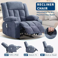Fauteuil Inclinable Massant et Chauffant Extra Large à Bascule avec Télécommande, 3 Positions Ajustables, Porte-Gobelets et Support Lombaire pour Personnes Fortes et de Grande Taille