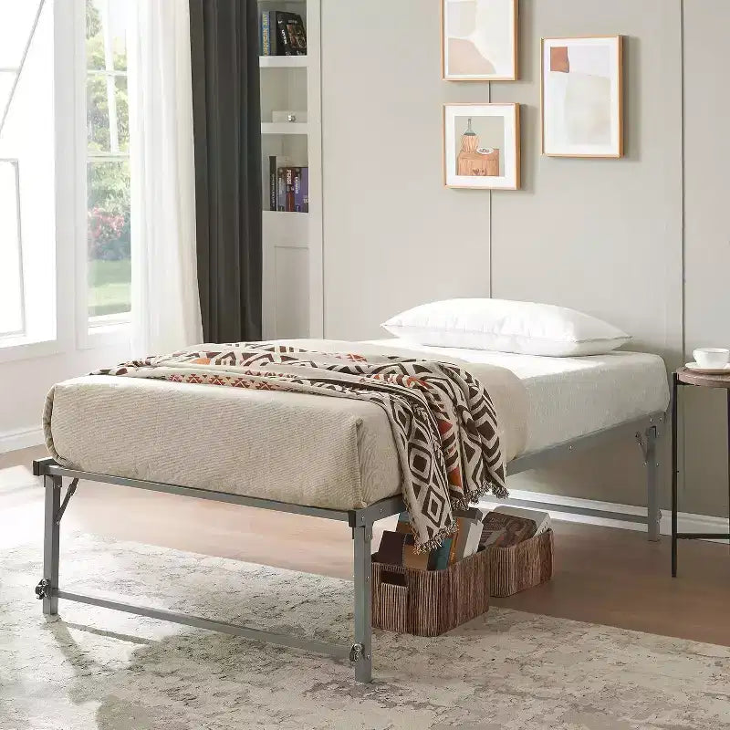 Kings Brand Furniture Lit de jour Twin en métal avec lit gigogne escamotable à roulettes - solution élégante et peu encombrante robuste