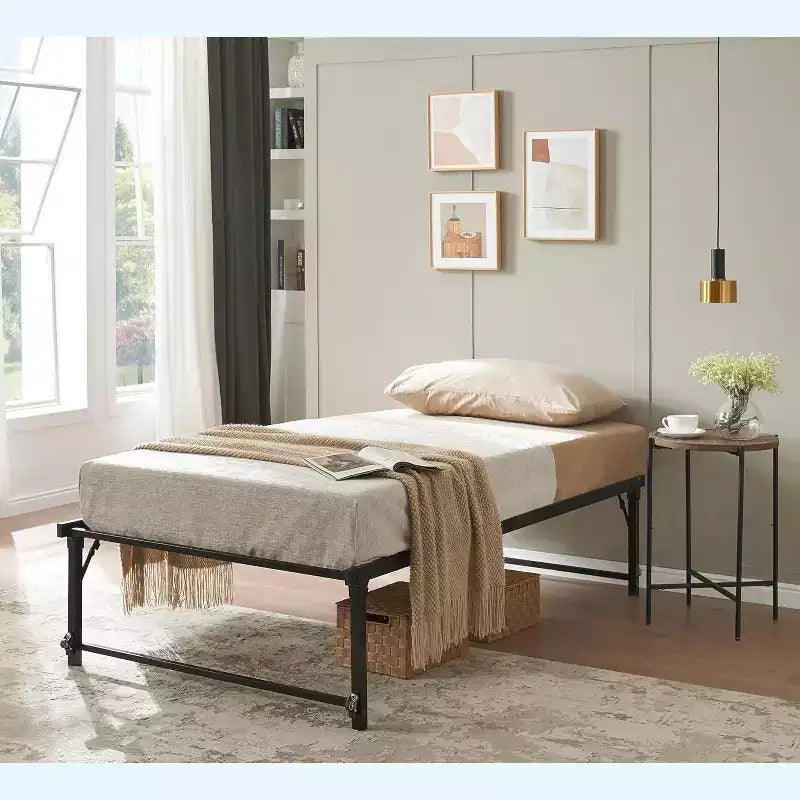 Kings Brand Furniture Lit de jour Twin en métal avec lit gigogne escamotable à roulettes - solution élégante et peu encombrante robuste