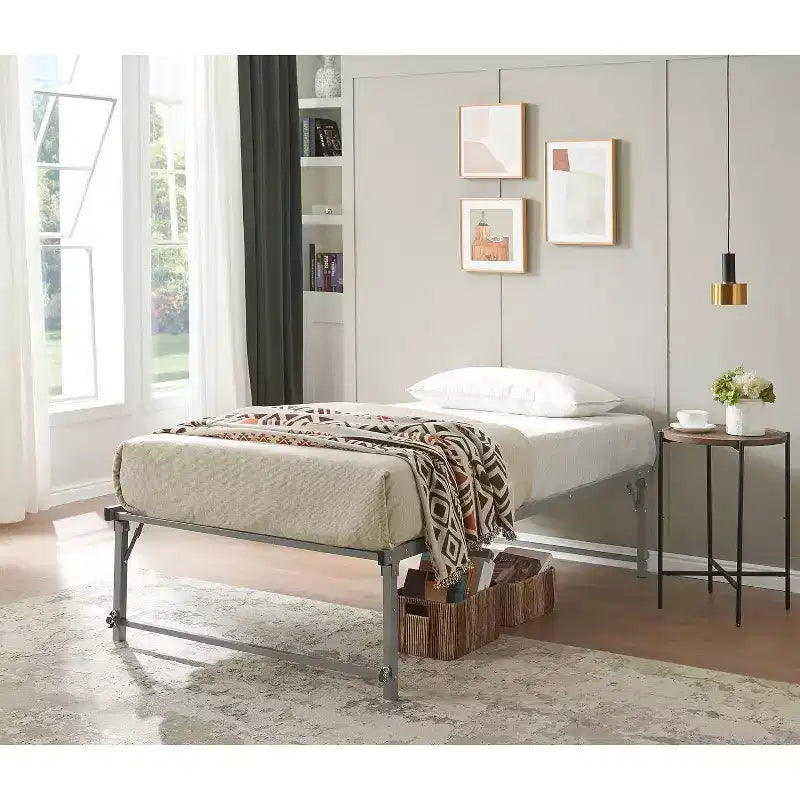 Kings Brand Furniture Lit de jour Twin en métal avec lit gigogne escamotable à roulettes - solution élégante et peu encombrante robuste